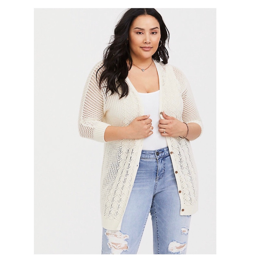 Ivory Pointelle Boyfriend Cardigan